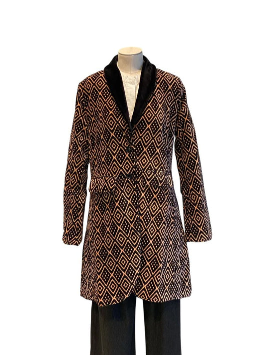Printed Velvet Long Jacket